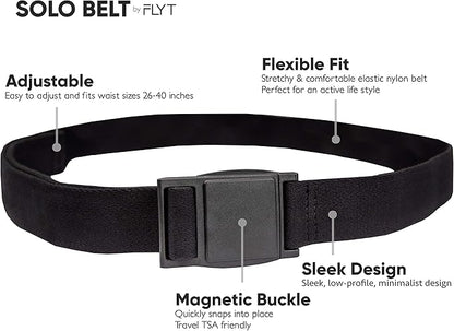 FLYT Solo Belt - Minimalist Web Nylon Belt with Quick-Release Magnetic Plastic Buckle, TSA Friendly