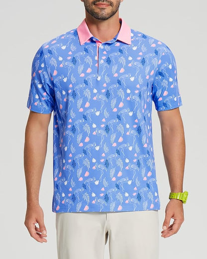 Golf Shirts for Men - Moisture Wicking Short Sleeve Performance Sport Casual Striped Collared Mens Polo Shirt