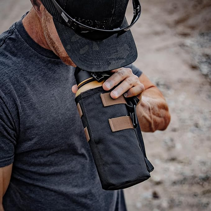 Iron Infidel Battle Bottle - 32 Oz Insulated Water Bottle with Straw Lid & Chug Cap, Stainless Steel Metal Flask Includes Rugged, Removable Sleeve for Keys, Wallet, & Phone (Brown Recluse 1 Liter)