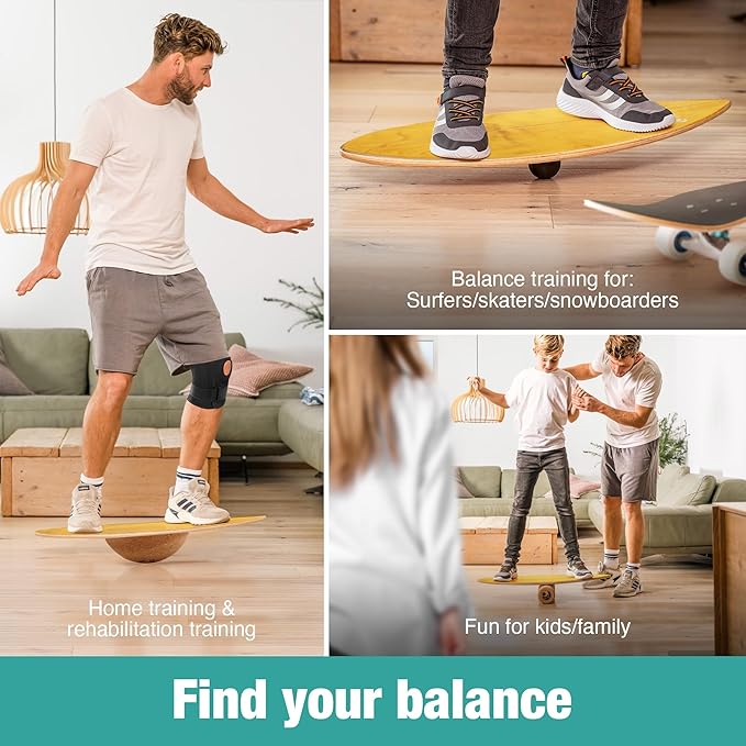 Board - unique board incl. corc roller, corc hemisphere and balance ball - surf balance board - balance training - balance board kids - balance board wood