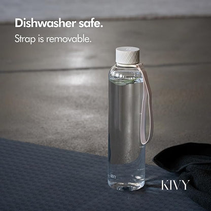 KIVY Slim Water Bottle 32oz [Lightweight & Shatterproof] Fits Backpack & Cupholder for Travel, Sports, School, Gym - Clear water bottle with measurements - Transparent Tritan Beige - Dishwasher Safe