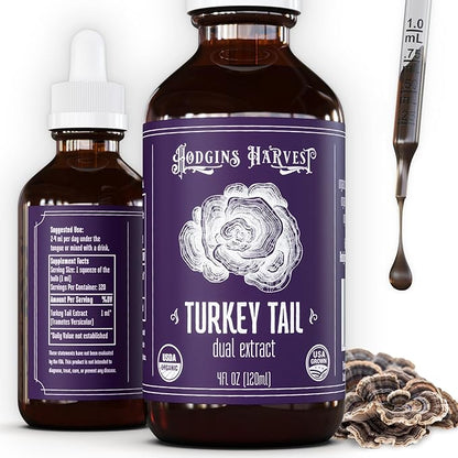 Hodgins Harvest Organic Turkey Tail Tincture | Made with Mushrooms Grown On Our Farm in The USA | Dual Extract | Extra-Concentrated (4 fl oz)