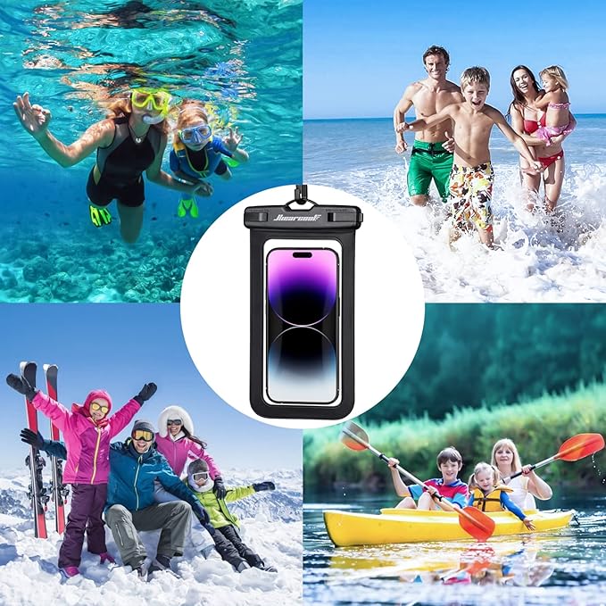 Hiearcool Waterproof Phone Pouch,Universal Waterproof Phone Case Dry Bag Travel Essentials for iPhone, Beach Accessories for Vacation Must Haves - Black&Navy-2 Pack