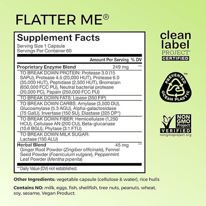 HUM Flatter Me Digestive Enzymes Bloating Supplement - Fast-Acting Bloat Relief for Digestive Health & Debloating Multi Enzyme | Bloat Pills, Anti Bloat Pills, Vegan 60 Servings