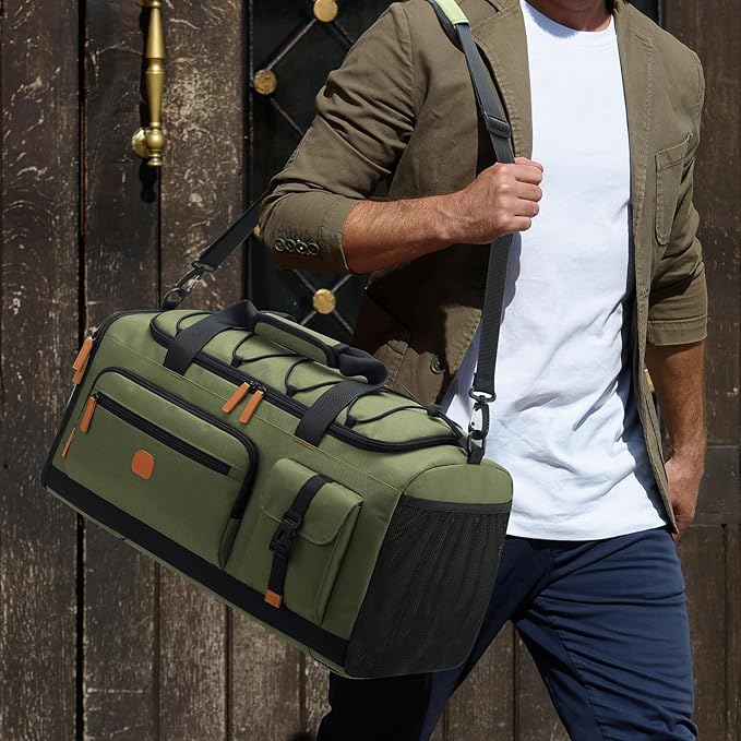 Gym Bag for Men and Women with Shoe & Laptop Compartment, 3-in-1 Sports Travel Duffel Bag Anti-Theft Weekender Carry-On Backpack for Airplane & Workout, Overnight Travel Bag,35L (Green, Medium)