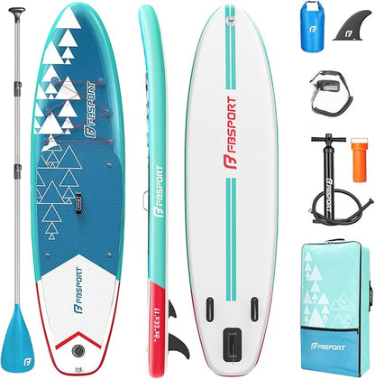 FBSPORT 11' Premium Stand Up Paddle Board, Yoga Board with Durable SUP Accessories & Carry Bag | Wide Stance, Surf Control, Non-Slip Deck, Leash, Paddle and Pump for Youth & Adult
