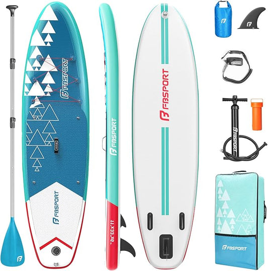 FBSPORT 11' Premium Stand Up Paddle Board, Yoga Board with Durable SUP Accessories & Carry Bag | Wide Stance, Surf Control, Non-Slip Deck, Leash, Paddle and Pump for Youth & Adult