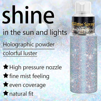 Hair and Body Glitter Spray, Holographic Glitter Highlighter Powder, Face Body Clothes Shiny Glitter, Loose Shimmer Hairspray Festival Rave Prom Accessories, 10g (07# Rainy-Rainbow)