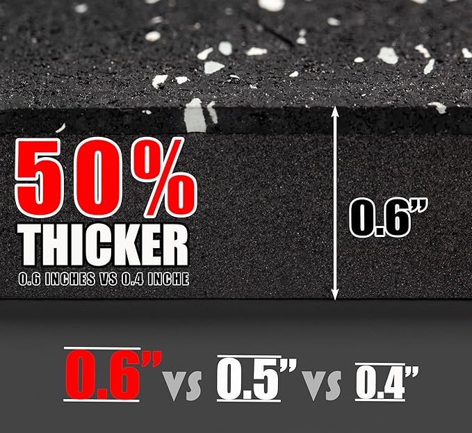 0.6 Inch Thick 72 Sq Ft Rubber Gym Mat,18 Tiles 24 x 24 in