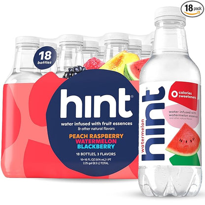 Hint Flavored Bottled Water, 3-Flavor Mega Variety Pack - Purified Water Beverages with Zero Calories, Natural Flavors, and Sugar Free - 16 Fl Oz (Pack of 18)