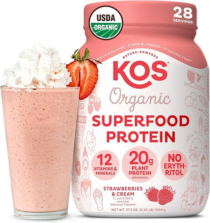 KOS Organic Plant Based Protein Powder - Strawberries & Cream - 28 Serving