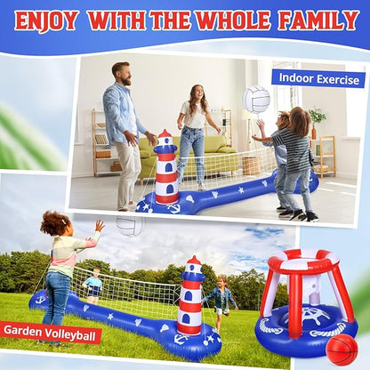 EagleStone Pool Volleyball Net &Basketball Hoop Inflatable Pool Floats Toys Swimming Water Games for Adults and Kids 8-12 Teens Volleyball Court Poolside Floaties