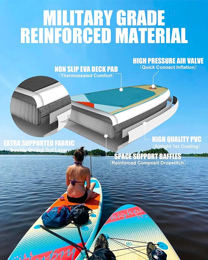 Highpi Inflatable Stand Up Paddle Board for Youth and Adults – Wide Sup with Premium Accessories, Blow Up Paddleboard for Surfing, Fishing, Yoga & More