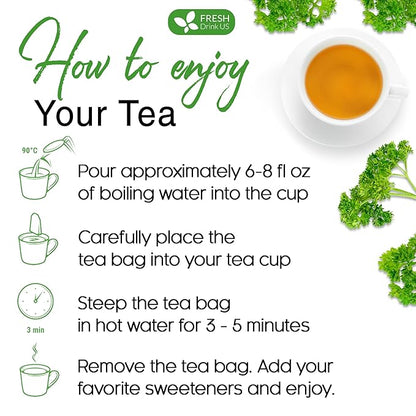 FreshDrinkUS, Premium 75 Parsley Leaf Tea Bags, 100% Natural & Pure from Parsley Leaves. Loose Leaf Parsley Herbal Tea. Made with Natural Material Tea Bags. No Sugar, No Caffeine, No Gluten, Vegan.