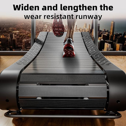 Exercise Treadmills，Manual Curved Treadmill ，Foldable， Non-Electric， Walking/Running Machine with LCD for Home & Office ，Black