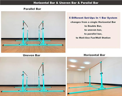 Gymnastics Double Horizontal Bars 3Play Parallel Bars Uneven Bars Gymnastics Training Kip Bar with 304 Stainless Steel Regulating Arms & Fiberglass Rail for Indoor Outdoor Home Club Use
