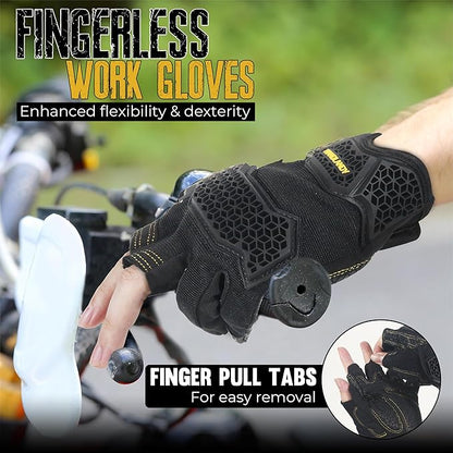 HANDLANDY Fingerless Framer Work Gloves for Men, Utility Grip Paded Gloves for Tactical Shooting Airsoft Hunting Driving (Black- 3 Fingerless, Large (Pack of 1))