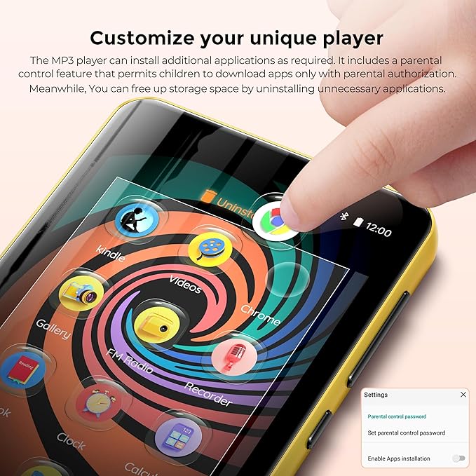 160GB MP3 Player with Bluetooth and WiFi, innioasis Music Player with Spotify,Pandora,Amazon Music,4" Touch Screen Android MP4 MP3 Player for Kids with Libby,Audible(Black_Gold)