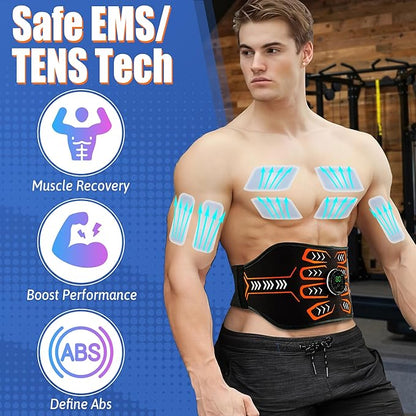 Electronic Muscle Stimulator, Abs Stimulator Muscle Toner, Ab Machine Trainer for All Body, Rechargeble for Fitness Strength Training Workout Equipment for Men and Women(Waist + Arms)