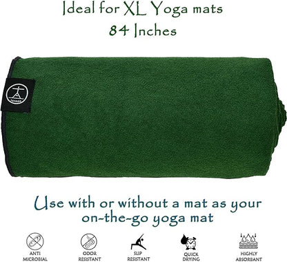 Tatago Hot Yoga Mat Towel Non Slip for Hot Yoga (72-84 inch Mats) Our Hot Yoga Towel Non Slip Silicone Dabs & Absorbent Microfiber Blend Gives You More Grip As You Drip! (Ezmeraldo, XL - 84")