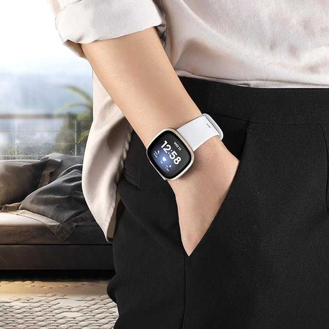 Getino Compatible with Fitbit Sense 2/ Sense Bands/Versa 3/ Versa 4 Band Women Men, Silicone Sport Accessories, Band for Fitbit Sense/Sense 2/ Versa 4/ Versa 3 Smartwatch, Small Black/Navy/Red/White