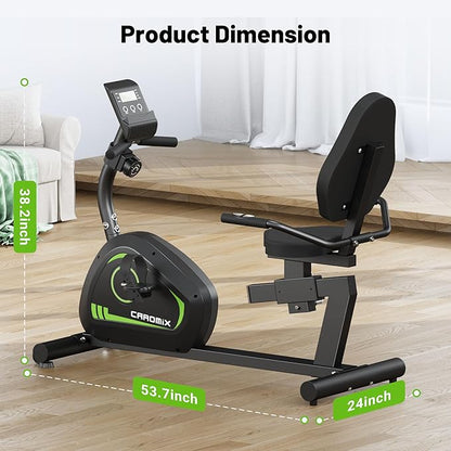 Caromix Recumbent Exercise Bike for Adults Seniors, Stationary Bike for Home with Comfortable Seat and Heart Rate Handle, Magnetic Resistance Indoor Cycling Bike with 300LBS for Cardio Workout