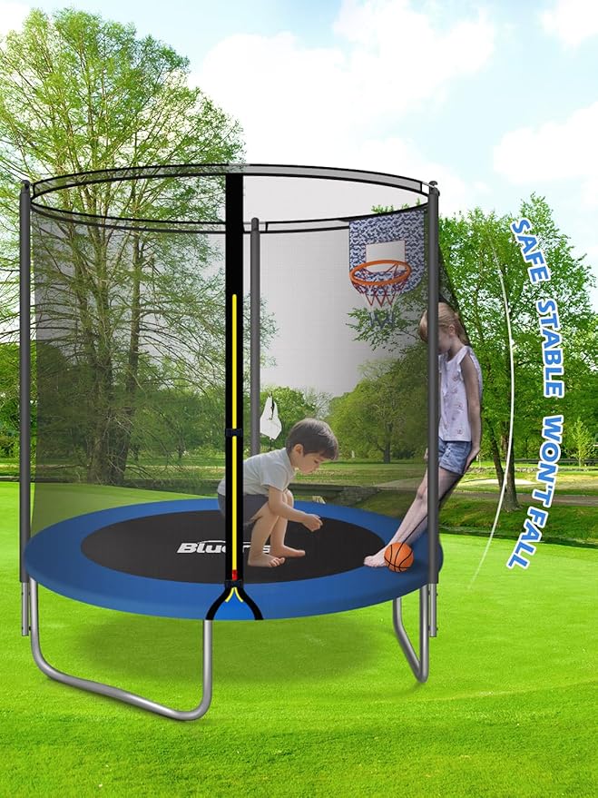 BLUERISE Trampoline 55IN 6FT Toddler Trampoline for Kids Indoor Outdoor Play for Kids Trampoline Basketball Hoop Attachment with Enclosure Net Easy to Assemble Outdoor Indoor Trampoline