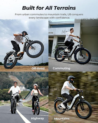 isinwheel U8 Plus Electric Bike for Adults,1500W Peak Motor Hydraulic Brake Ebike,Max 20/28MPH 75-105Miles Electric Bicycle with 13AH/18AH Battery,26" Step-Thru Fat Tire Commuter E Bike for Adults