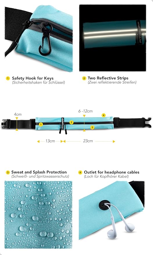 Fitgriff® Running Belt for Men & Women - Secure Jogging Pouch for Phone, Keys & Essentials - For All Cell Phones