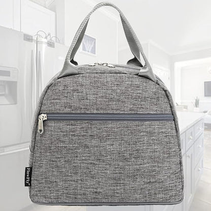 FlowFly Insulated Lunch Cooler Bag - Tote Bag Organizer for Women/Men, Heather Grey