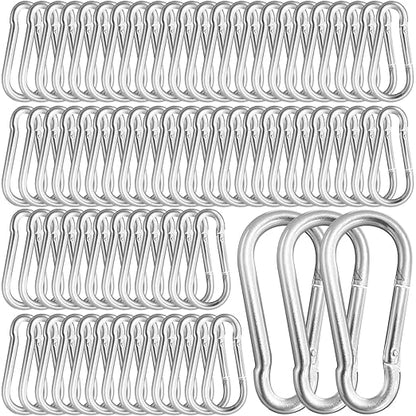 150 Pcs 2.36" M6 Spring Snap Hook Carabiners - Heavy Duty Galvanized Steel Keychain Clips for Hammock, Swing, Camping, Hiking & Outdoor Gear (Sliver)