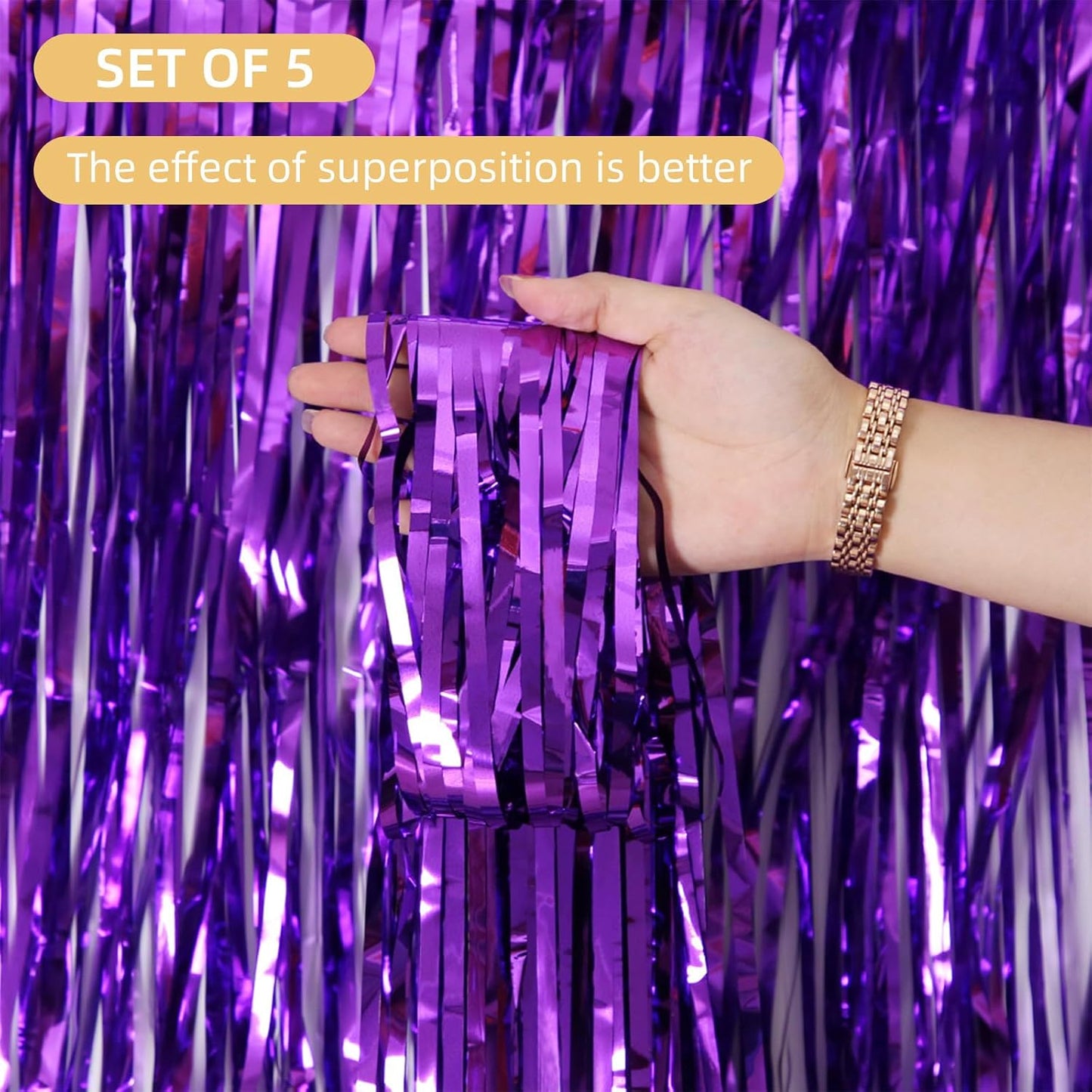 10 Pack Purple Backdrop Curtain 3.2ft x 8.2ft Metallic Tinsel Foil Fringe Curtains Photo Booth Background for Birthday Party Decoration Baby Shower Engagement Wedding Christmas Decoration (Purple)