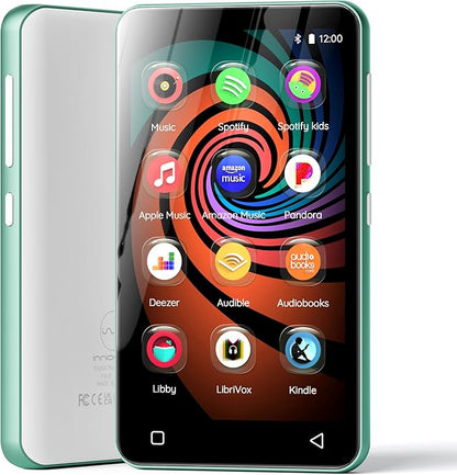 160GB MP3 Player with Bluetooth and WiFi, innioasis Music Player with Spotify,Pandora,Amazon Music,4" Touch Screen Android MP4 MP3 Player for Kids with Libby,Audible,Spotify Kids (White+ Green)