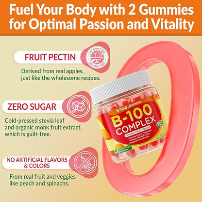 2 Pack Vitamin B Complex Gummies for Women & Men, All B Vitamins - Methyl B12, MTHF Folate, B1, B2, B3, B5, B6, Biotin w/ Vitamin C, Choline, Inositol, PABA for Energy, Brain & Immunity, Sugar Free