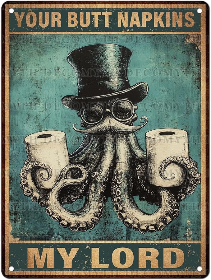 Funny Octopus Retro Metal Tin Sign Nautical Bathroom Decor Toilet Restroom Funky Home Decor Wall Art Sign 12 * 16inch