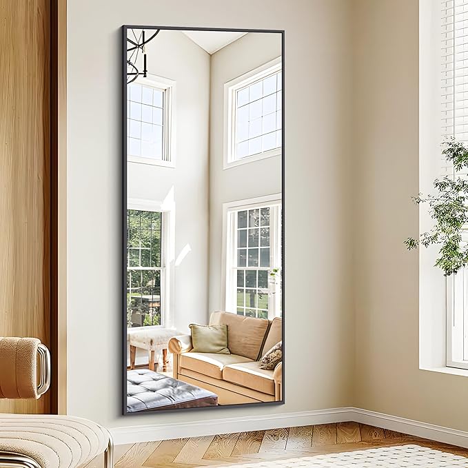 Black Bathroom Mirror for Wall, 72x30 Inch Rectangle Mirrors with Metal Frame, Modern Vanity Wall Mirror Decor for Entryway Hangs, Bathroom Living Room Horizontal or Vertical