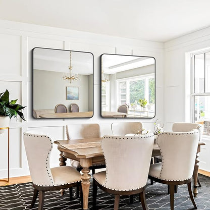 FORBATH Bathroom Mirror 36" x 36"，Large Square Wall Mirror with Black Aluminum Frame Rounded Corner, Wall Mounted Mirror for Bathroom Bedroom Entryway Living Room