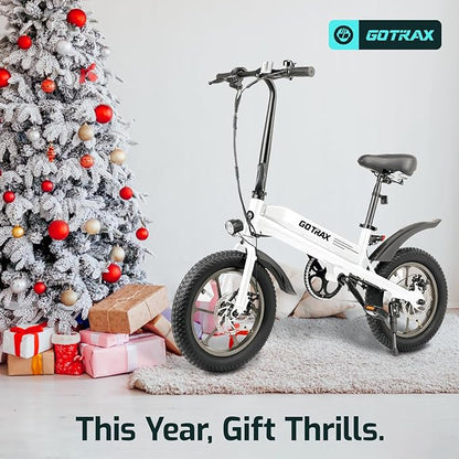 Gotrax S3 Electric Bike, 16x3.0 Fat Tire Electric Bicycle Adults, 750W Peak Motor, Max Range 25 Miles, Up to 20 Mph, Removable Battery, Adjustable Seat, Folding Electric Bike for Adults/Teens 13+