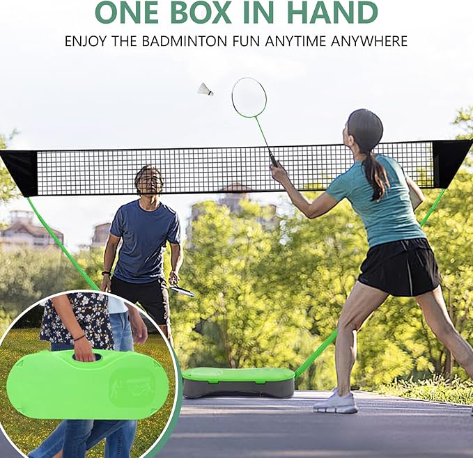 FBSPORT Badminton Set, Badminton Sets for Backyards, Portable Badminton Net Set with 2 Badminton Rackets 2 Shuttlecocks,10x5ft Net, Storage Base, Easy Setup for Backyard Combo Complete Badminton Set