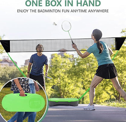 FBSPORT Badminton Set, Badminton Sets for Backyards, Portable Badminton Net Set with 2 Badminton Rackets 2 Shuttlecocks,10x5ft Net, Storage Base, Easy Setup for Backyard Combo Complete Badminton Set