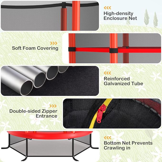 GYMAX Toddler Trampoline, 55” Trampoline for Kids with Bottom-to-Top All-Round Enclosure Net & Seamless Jumping Mat, ASTM Approved Easy Assembly Kids Mini Trampolines Indoor/Outdoor