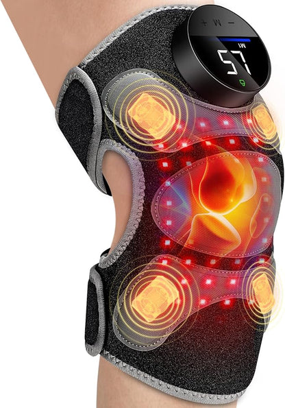 HALIDODO Upgrade 4 Vibration Massage Area Knee Brace & Red Light Therapy for Knee Pain Relief 660nm&850nm Red Light Therapy Device for Knee/Joint/Elbow/Shoulder Pain Relief, Gift for Mom