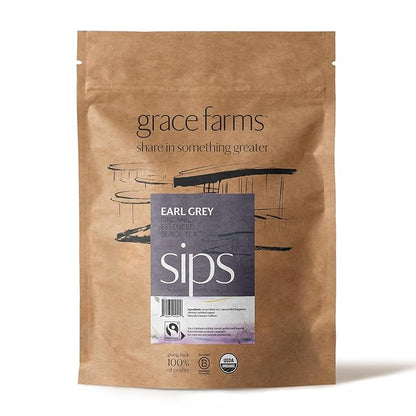 Grace Farms Organic Earl Grey Black Tea, 50 Sachet Pouch | Bergamot Oil | Fairtrade & Kosher |Gives Back 100% of Profits