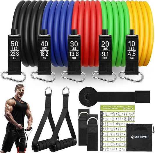 Aihoye Resistance Bands for Working Out, Exercise Bands with Handles, Stretch Bands for Exercise, Workout Bands with Door Anchors for Physical Therapy & Strength Training