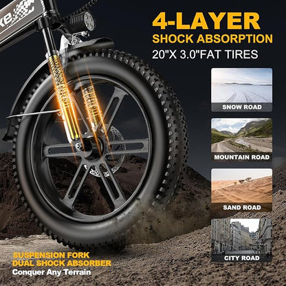 1000W Folding Electric Bike, 48V 20AH Large Removable Battery E Bike,30+MPH, 80 Miles Max Range, 20" Fat TireElectric Bike for Adults, Adult Electric Bicycles for CommuteBeach Snow