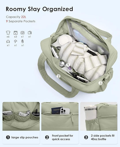 Gym Bag for Women, Travel Duffle Bags with Wet Pocket, Lightweight Carry on Bag Overnight Weekender Duffel Bag, Water Resistant (Light Green)