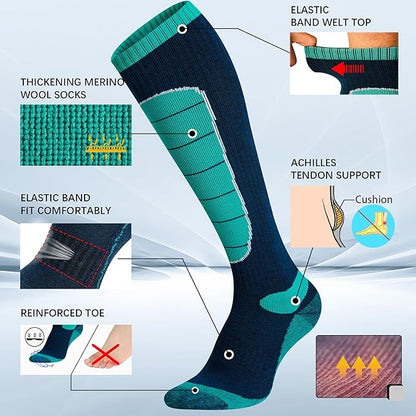 Hylaea Merino Wool Ski Socks, Cold Weather Socks for Snowboarding, Snow, Winter, Thermal Knee-high Warm Socks, Hunting
