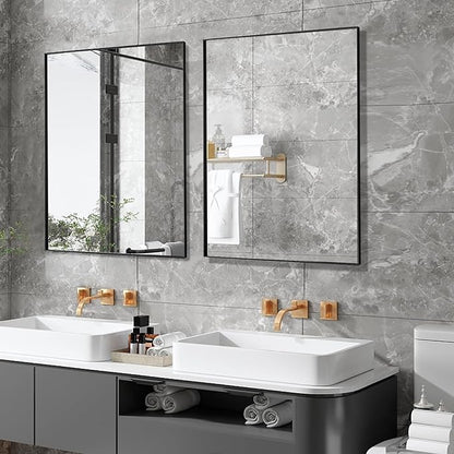 27x36 Inch Black Bathroom Mirror for Wall, Aluminum Frame Rectangle Rectangular Vanity Mirror, Modern Large for Bedroom, Living Room, Horizontal or Vertical