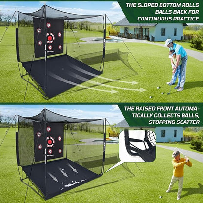 Haokelball Golf Hitting Cage,10x8x6ft Golf Practice Net with Target Cloth & Carry Bag, Heavy-Duty Golf Cage Net for Backyard, Indoor & Outdoor