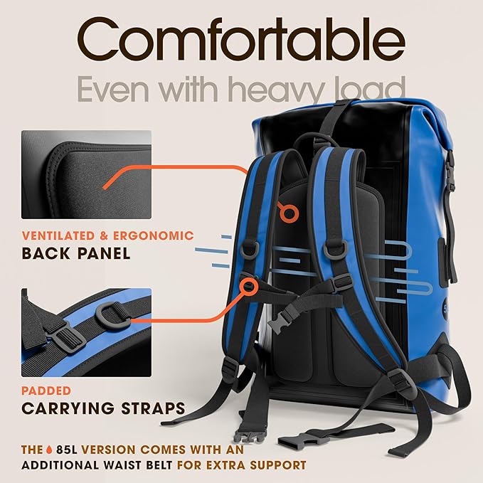 Earth Pak Waterproof Backpack - Heavy Duty Hiking Backpack - Roll-Top Closure Bag - Cushioned Dry Bag Waterproof Phone Case